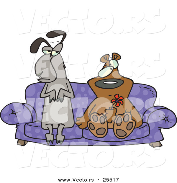 Vector of an Unsure Llama and Bear Sitting on a Love Seat Together