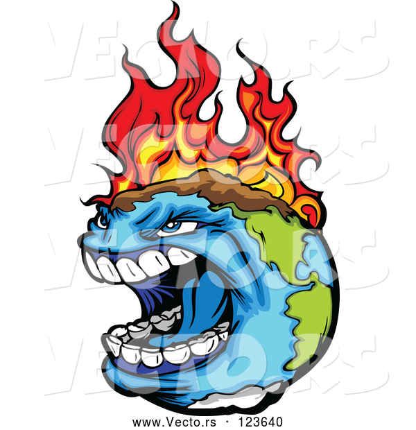 Vector of Angry Earth Screaming While Burning from Global Warming Fires