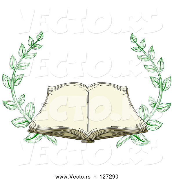 Vector of Antique Book Open with Blank Pages and Branches