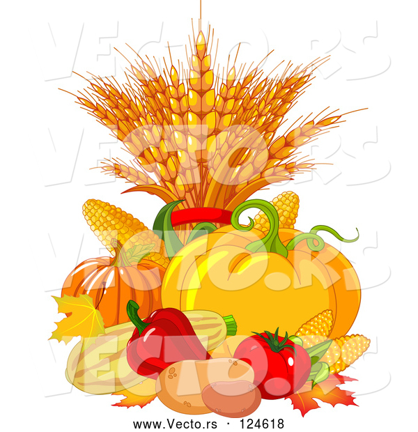 Vector of Autumn Harvest Vegetables and Leaves