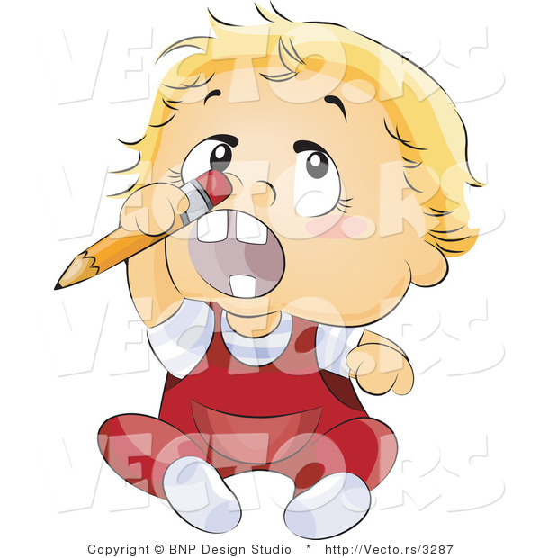 Vector of Baby Boy Trying to Stick a Pencil up His Nose