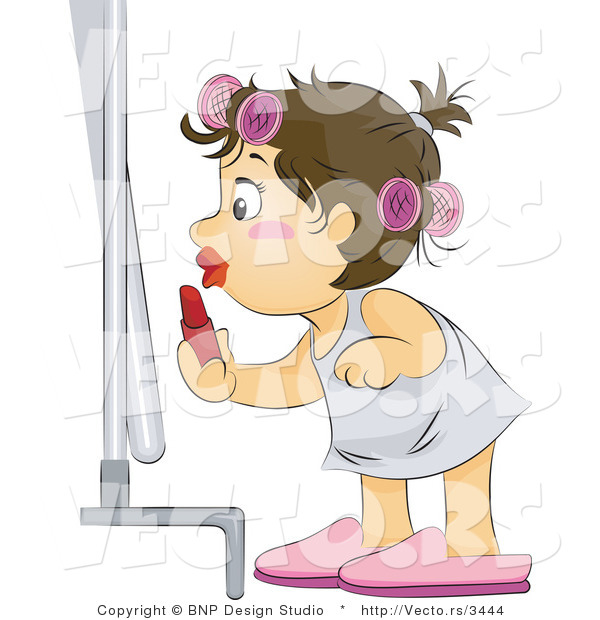 Vector of Baby Girl Putting Lipstick Makeup on