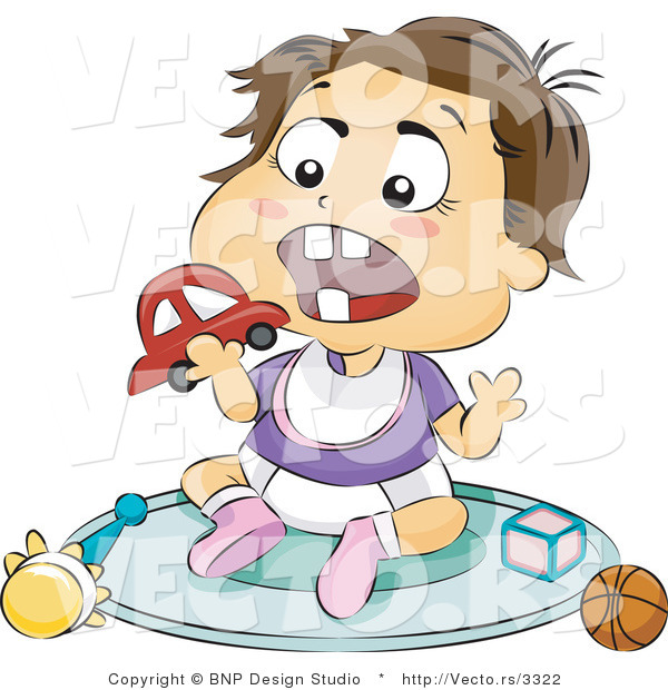 Vector of Baby Trying to Eat Toy Car