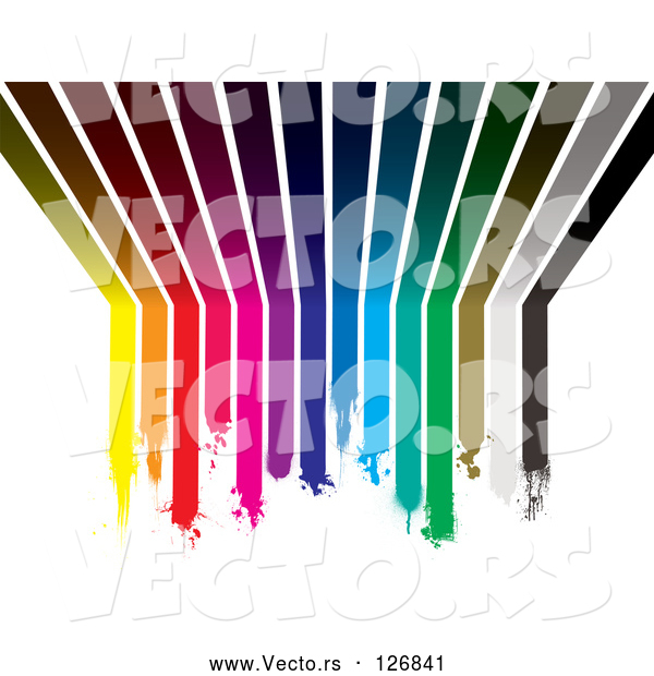 Vector of Background of Dipping Rainbow Paint Lines Curving from a Wall up onto a Ceiling