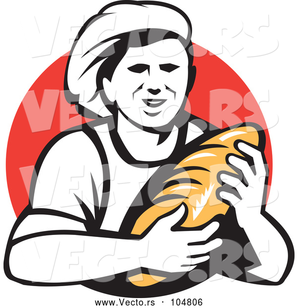 Vector of Baker with a Bread Loaf over a Red Circle