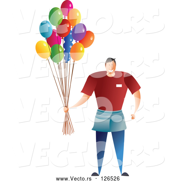 Vector of Balloon Guy Holding a Bunch of Party Balloons