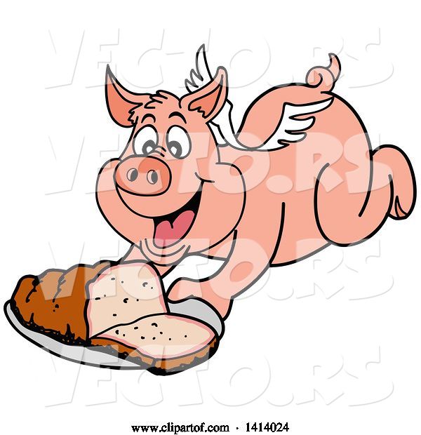 Vector of Bbq Winged Pig Flying and Holding out a Brisket
