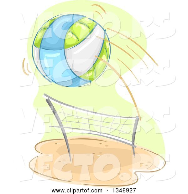 Vector of Beach Volleyball Flying over a Net