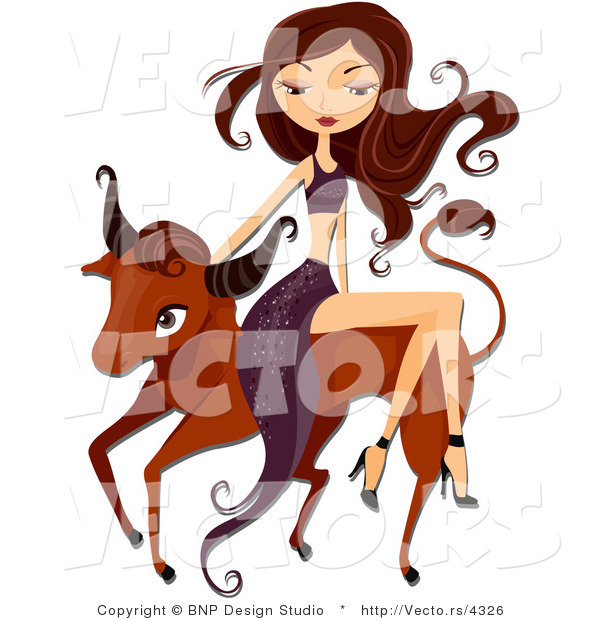 Vector of Beautiful Aquarius Taurus Girl Riding a Bull