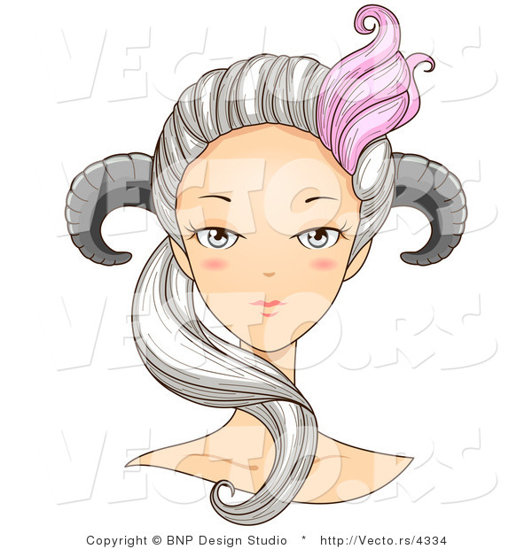 Vector of Beautiful Aries Girl's Face with Horns on Her Head