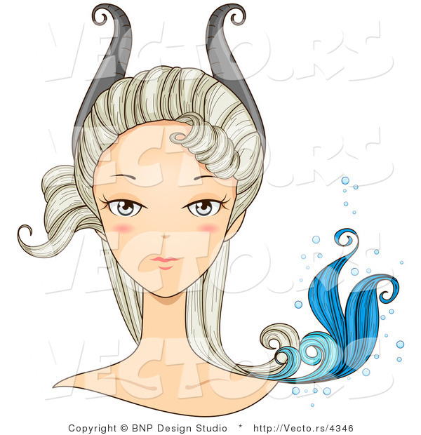 Vector of Beautiful Capricorn Girl's Face with Horns and a Tail on Her Head