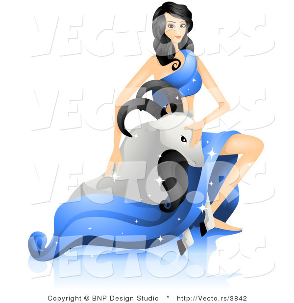 Vector of Beautiful Horoscope Capricorn Girl Petting a Sea Goat