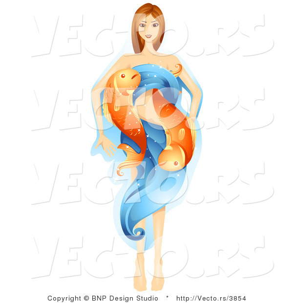 Vector of Beautiful Horoscope Pisces Girl with Water and Fish