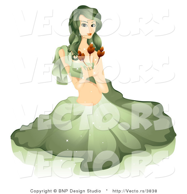 Vector of Beautiful Horoscope Virgo Girl Sitting and Holding Flowers
