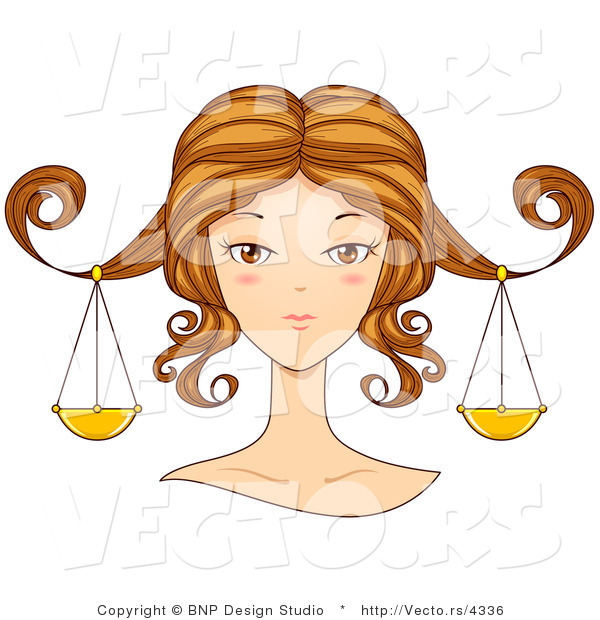 Vector of Beautiful Libra Girl's Face with Scales Hanging from Her Hair