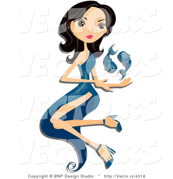 Vector of Beautiful Pizces Zodiac Girl with Fish