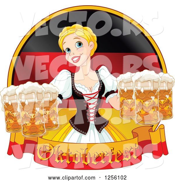 Vector of Beer Maiden with Oktoberfest Beer over a German Flag