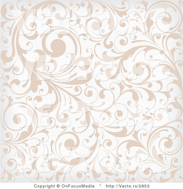 Vector of Beige and White Background Pattern with Leafy Vines