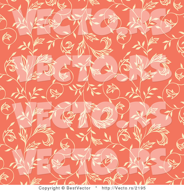 Vector of Beige Ivy Vines on Salmon Pink Seamless Background