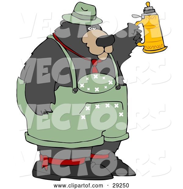 Vector of Big Oktoberfest Bear in Green, Holding up a Beer Stein