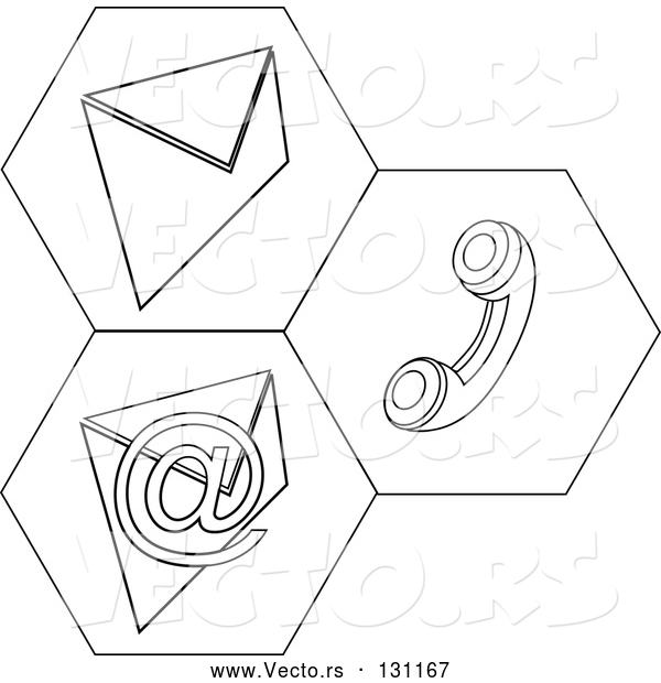 Vector of Black and White Contact Icons for Snail Mail, Telephone and Email Information
