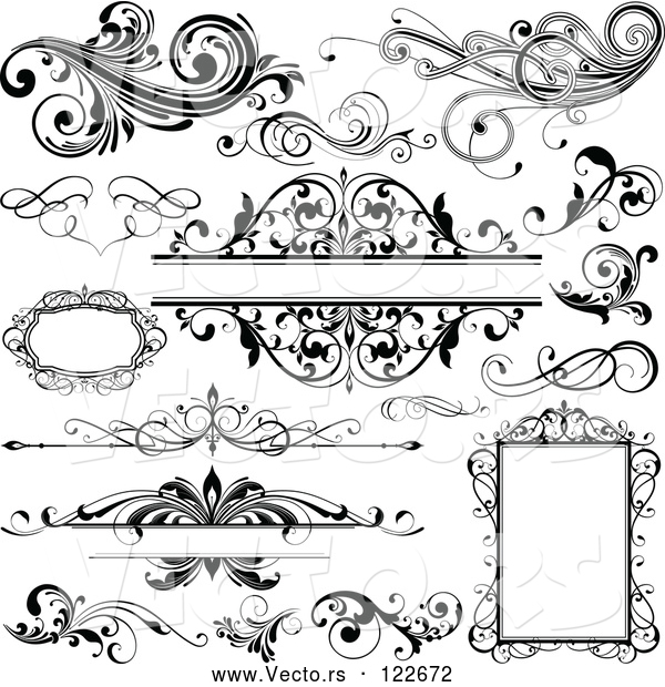 Vector of Black and White Design Elements Frames and Flourishes