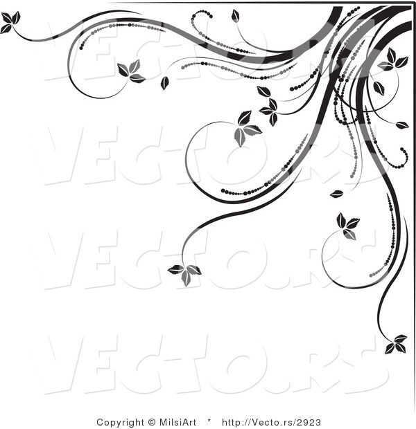 Vector of Black and White Floral Corner Border Design Element Version 5