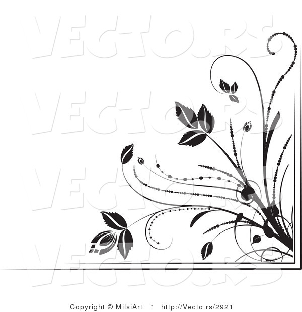 Vector of Black and White Floral Corner Border Design Element Version 6