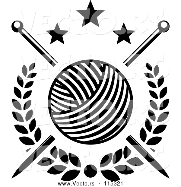 Vector of Black and White Knitting Needles and Yarn with Stars