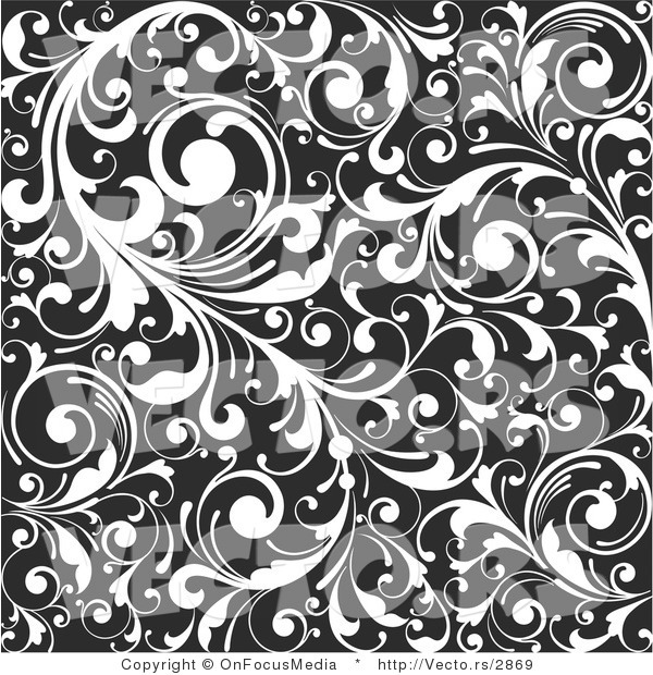 Vector of Black and White Leafy Vines Background Pattern Design