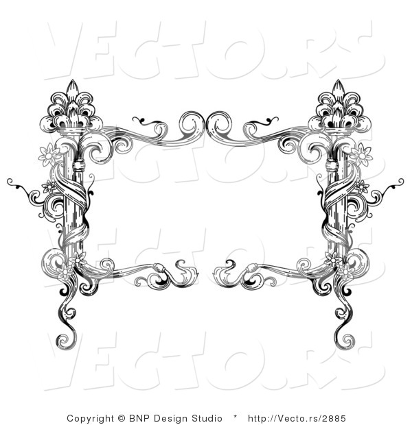 Vector of Black and White Rectangular Vintage Floral Vine Frame with Blank Text Box