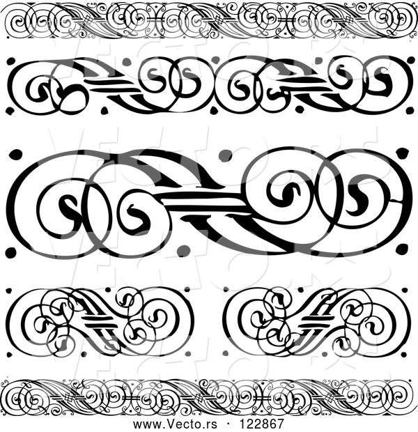 Vector of Black and White Swirl Borders and Rules