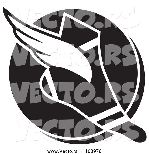 Vector of Black and White Winged Track and Field Shoe over a Circle