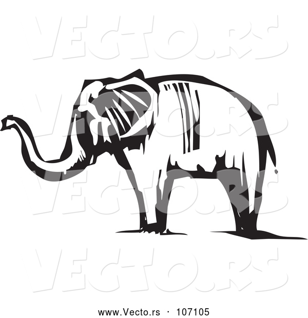 Vector of Black and White Woodcut Elephant