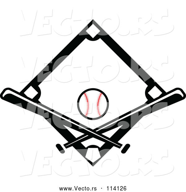 Vector of Black Baseball Diamond with a Ball and Crossed Bats