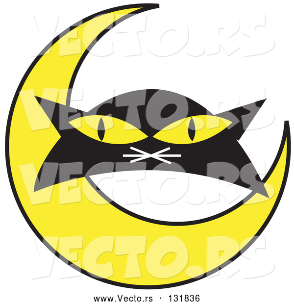 Vector of Black Cat's Face with a Yellow Crescent Moon