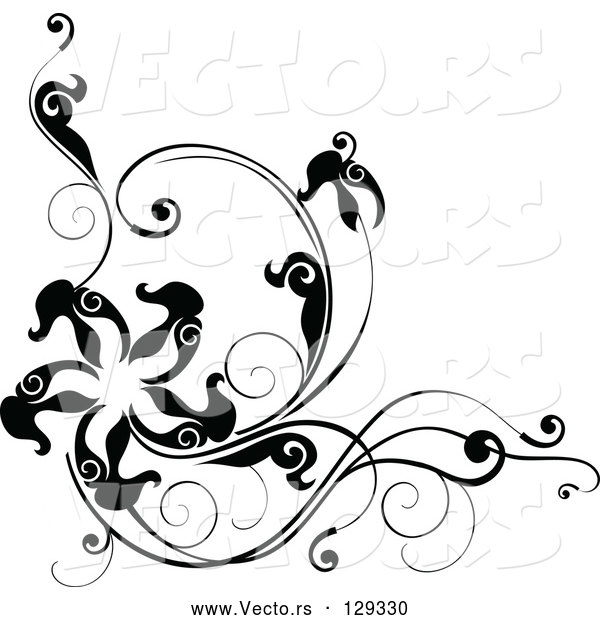 Vector of Black Corner Design with Leafy Vines and a Star or Starfish