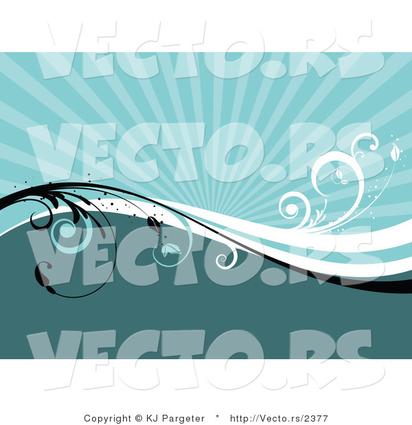 Vector of Black, Green and White Vines Waving over Divided Background with Sun Rays