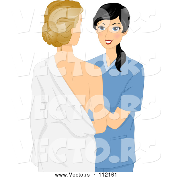 Vector of Black Haired Female Doctor Examining a Patient's Breasts