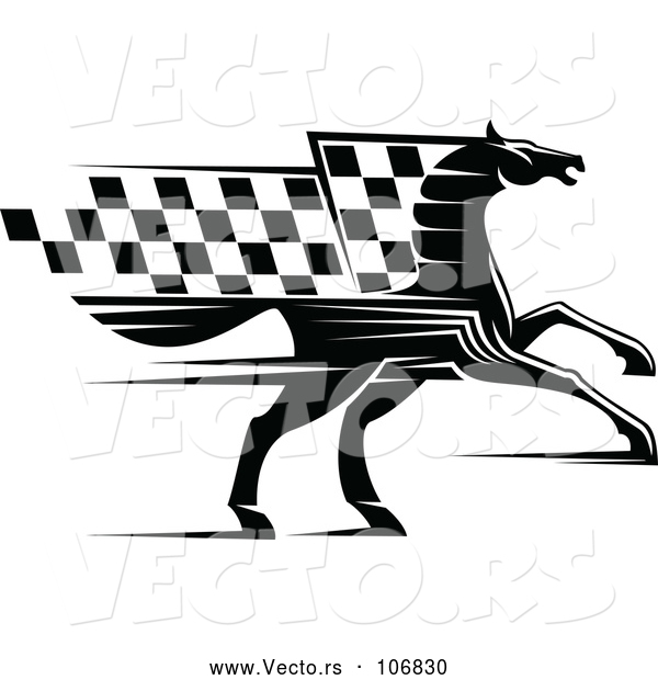 Vector of Black Horse with a Checkered Racing Flag Mane
