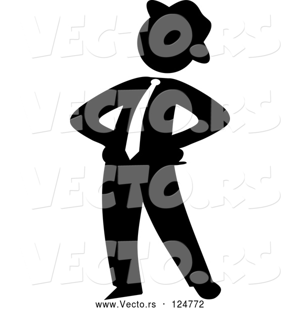 Vector of Black Silhouetted Businessman Standing with His Hands on His Hips