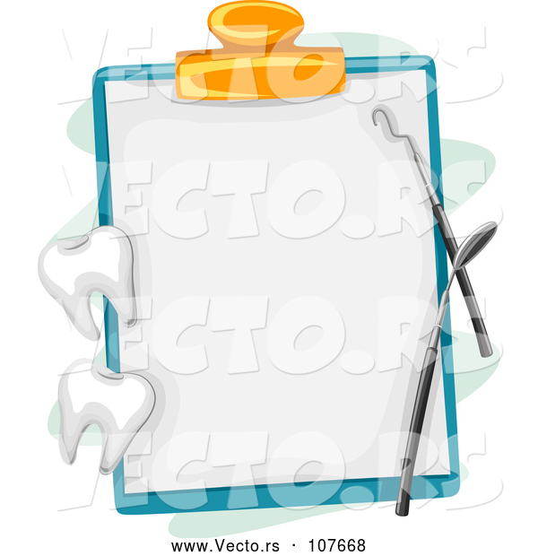 Vector of Blank Dental Chart on a Clipboard with Tools and Teeth