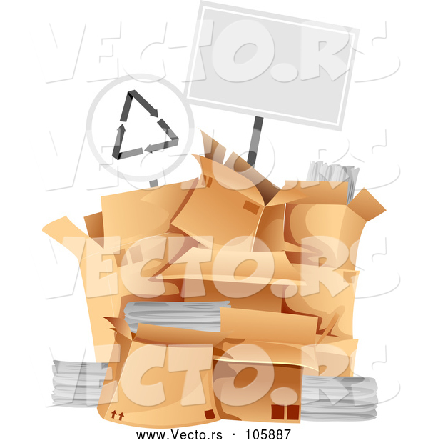 Vector of Blank Sign over a Pile of Boxes with Recycleable Materials