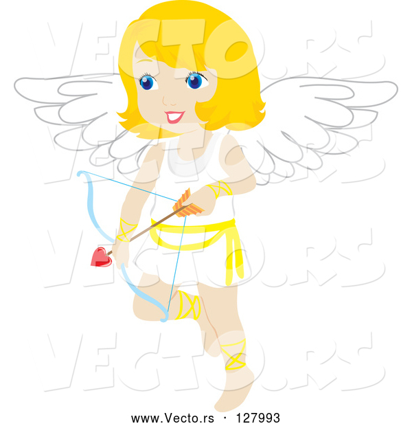 Vector of Blond Female Cupid with a Heart Arrow