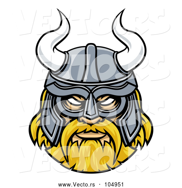 Vector of Blond Male Viking Warrior Face Wearing a Horned Helmet