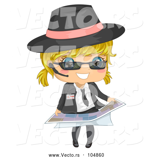 Vector of Blond Secret Agent Girl Holding a Map
