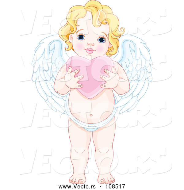 Vector of Blond White Baby Cupid Holding a Pink Valentine Love Heart