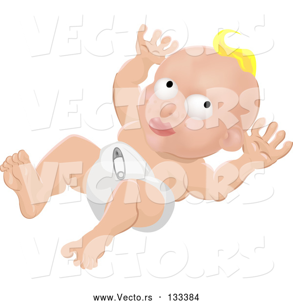 Vector of Blond White Baby in a Nappy Diaper