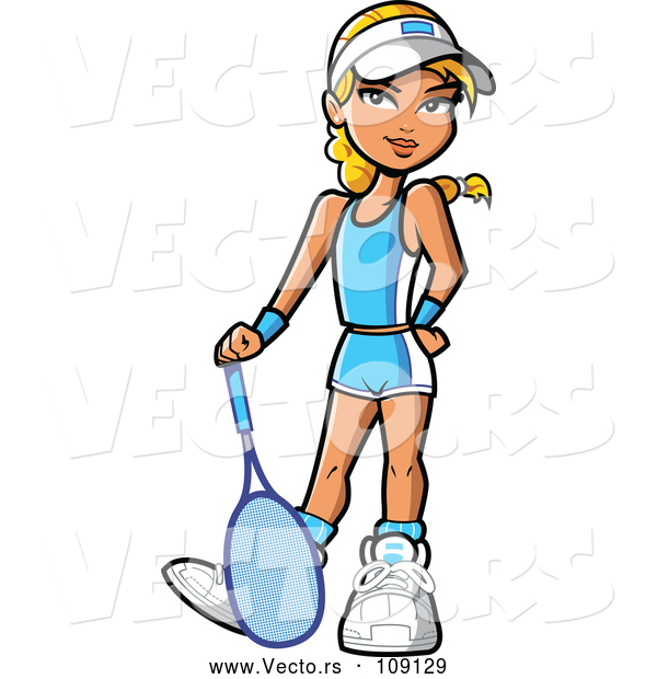 Vector of Blond White Girl Posing with a Tennis Racket