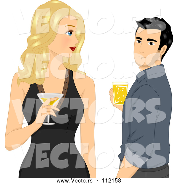 Vector of Blond White Lady Holding a Cocktail and Looking Back at a Handsome Guy